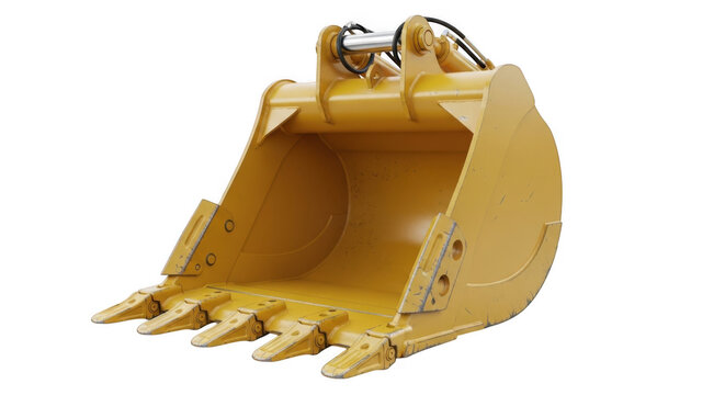 Yellow excavator bucket attachment isolated on transparent background