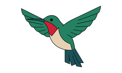 Fototapeta premium Hummingbird in mid-flight created with flat geometric shapes in emerald and ruby colors isolated on a white background minimalist nature design concept