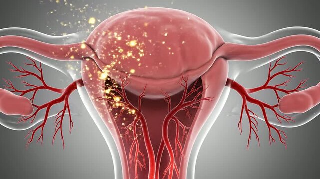 Transparent Visualization of Uterus Highlighting Luteal Phase Depicting Blood Vessels with Glowing Effect for Medical Education