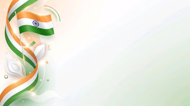 Minimalist India Independence Day tricolor ribbon vector banner