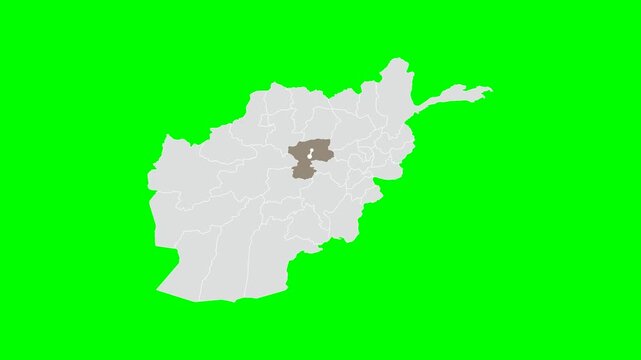 Green Screen Isolated Bamyan State Map Shape with Text - Afghanistan