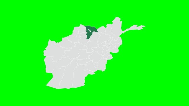Green Screen Isolated Balkh State Map Shape with Text - Afghanistan