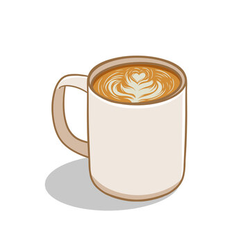 Vector latte art coffee mug illustration with rosetta design