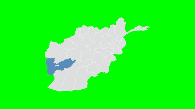 Green Screen Isolated Farah State Map Shape with Text - Afghanistan