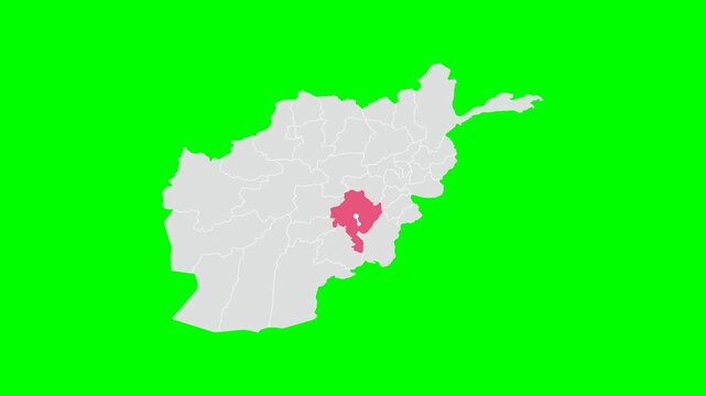 Green Screen Isolated Ghazni State Map Shape with Text - Afghanistan