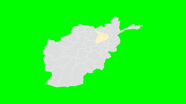 Green Screen Isolated Baghlan State Map Shape with Text - Afghanistan