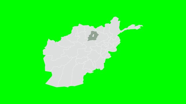 Green Screen Isolated Samangan State Map Shape with Text - Afghanistan