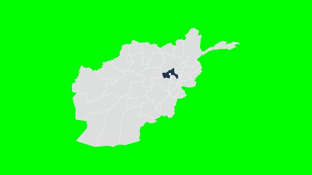Green Screen Isolated Parwan State Map Shape with Text - Afghanistan