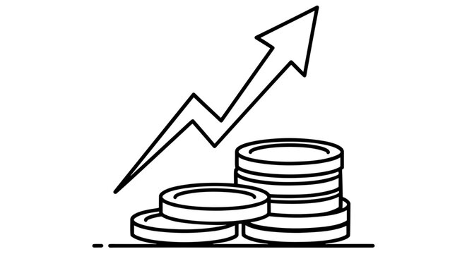 Outline illustration of an arrow above stack of coins