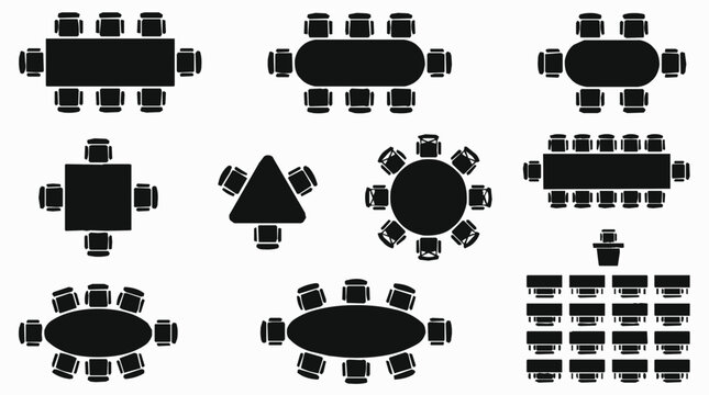 Interior design - Restaurant floor plan icons featuring different seating arrangement layouts and furniture icons for table and chair sets in a top
