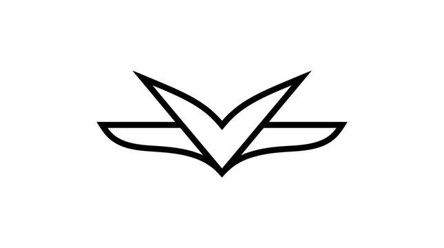 A minimalist black line art vector logo icon depicting an abstract stylized bird shape featuring sharp geometric wing tips