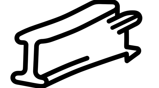 A bold black and white line art illustration showing a single steel railway track rail viewed from an isometric angle.