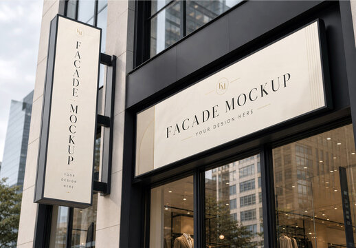 Storefront Sign City Facade Mockup
