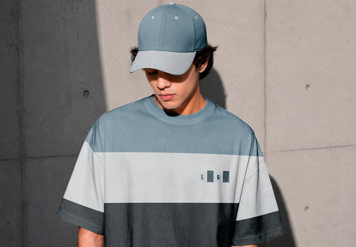 T Shirt Cap Concrete Wall Mockup