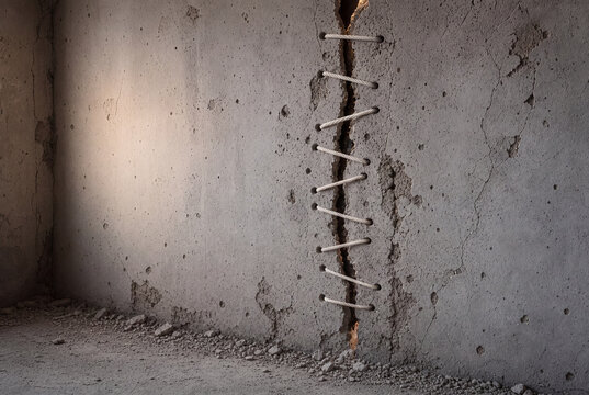 Stitched Cracked Wall Symbolizing Repair After War
