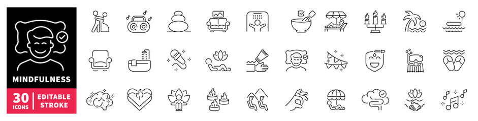 Obraz premium Collection of icons representing relaxation, self-care, and mindfulness activities