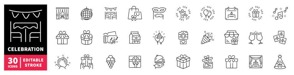 Fototapeta premium Collection of celebration and party icons for festive events and special occasions