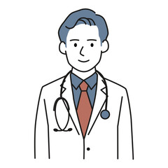Fototapeta premium Smiling male doctor with stethoscope standing in basic front view pose, professional physician flat vector illustration