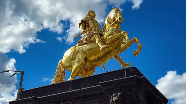 ​Golden Rider statue of Augustus the Strong in Dresden under a blue sky