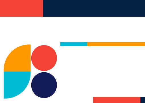 Minimalist geometric background with colorful circles and semi-circles, modern abstract composition, clean flat design for corporate presentation