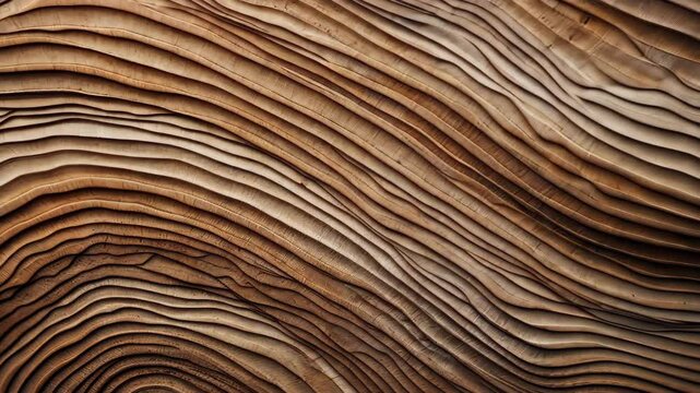 Wooden Sculpture Texture: A close-up shot reveals the intricate, wave-like patterns carved into a wooden sculpture, showcasing the rich texture and natural grain of the material.