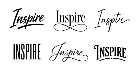 Collection of six different "Inspire" typography designs in various fonts © Compositor 