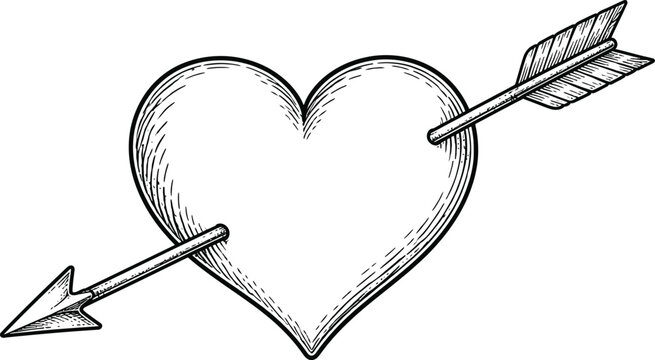 Heart pierced by arrow vintage engraving style illustration