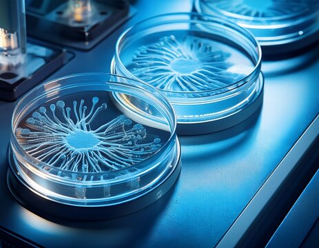 advanced bioengineering process in modern laboratory featuring cultured cells