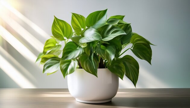 a vibrant pothos plant with rich green leaves thriving in a simple white pot perfect for indoor gardens home decor or adding a touch of nature to any space