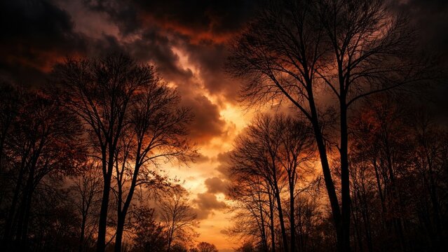 Dramatic sunset through trees desktop wallpaper