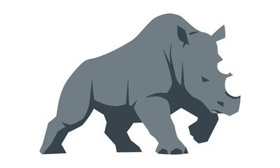 Obraz premium Minimalist silhouette of a rhinoceros in a charging pose with clean lines and flat solid colors isolated on a white background modern wildlife design concept
