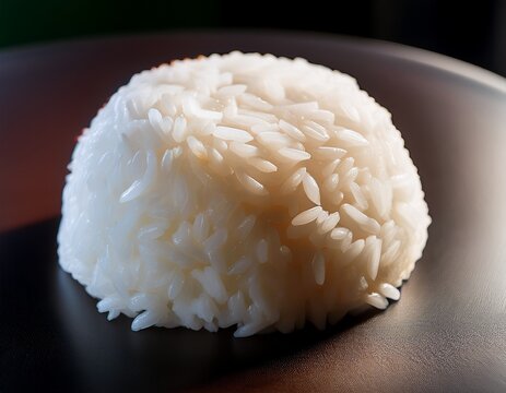 white rice ball made of cooked grain with soft texture and subtle shine appetizing closeup food detail and natural starchy aroma