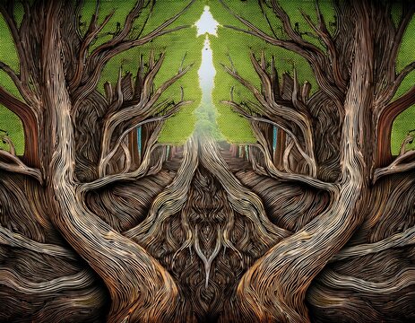 elaborate limbs of beech tree in profile view layered design deciduous trees