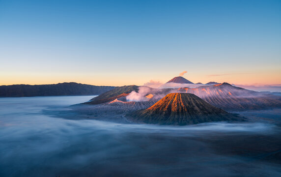 Mount Bromo volcano (Gunung Bromo) during sunrise in Bromo Tengger Semeru National Park, East Java, Indonesia