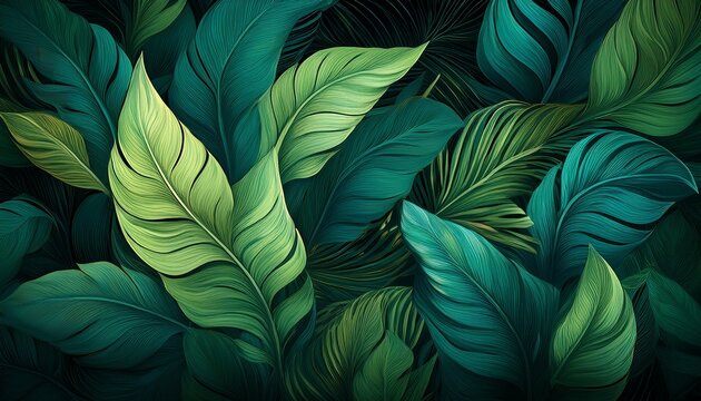 tropical green leaf background dark tone theme