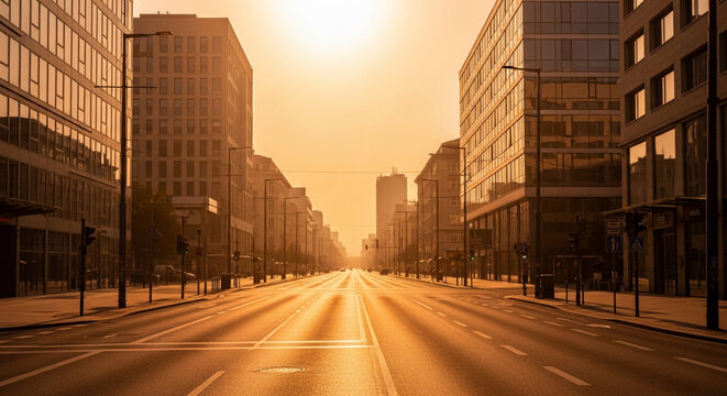 Empty Downtown Street During Intense Summer Heat