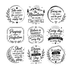 Fototapeta premium Collection of inspirational handwritten quotes and positive affirmations in decorative frames
