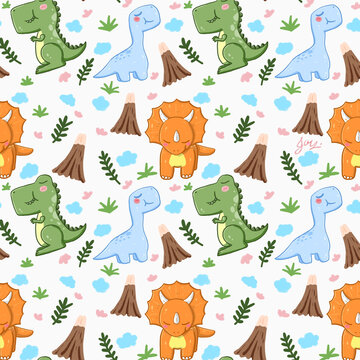 Cute Dinosaurs Seamless Pattern Square Pillow - 1