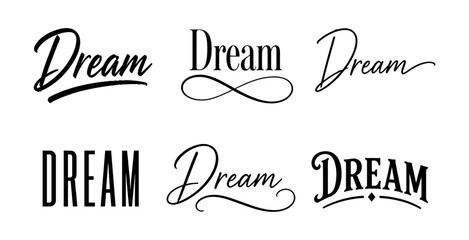 Collection of diverse typography designs spelling the word Dream © UnIcons