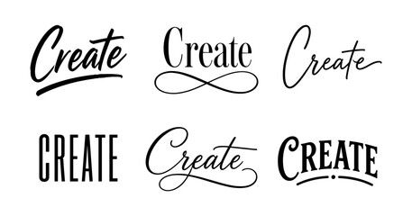 Collection of creative typography designs featuring the word Create in various styles © UnIcons