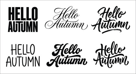 Hello autumn lettering variations black ink on white background typographic designs for seasonal greetings fall © vectors home