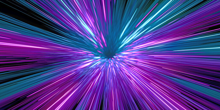 The Light That Breaks Into Speed as Blue, Purple, and Pink Streaks Race Toward a Single Point, ai generated.