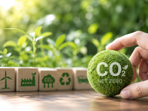 カーボンニュートラルとCO2削減を表現したネットゼロのイメージ