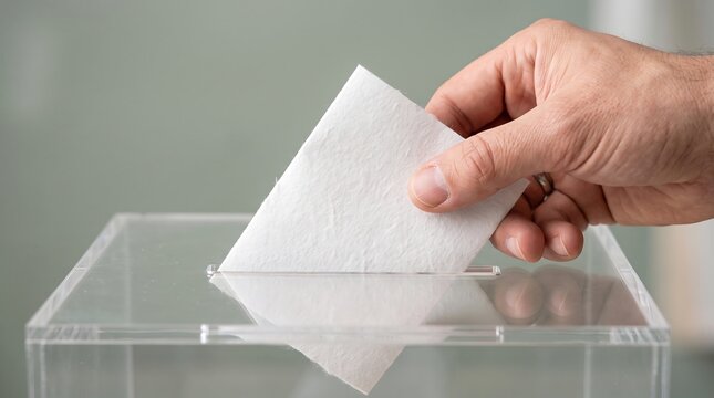 Hand Inserting Ballot Paper into Transparent Voting Box