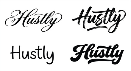 Hustly lettering variations black brushstroke typography on a white background activity ambition application art aspiration © vectors home