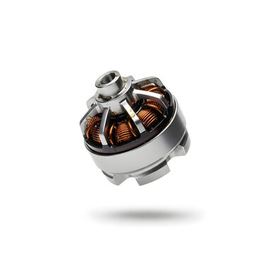 Precision brushless electric motor component on white background
