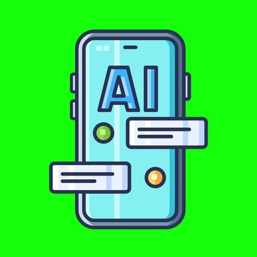 Artificial intelligence animated icons with chroma key background.