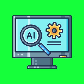 Artificial intelligence animated icons with chroma key background.