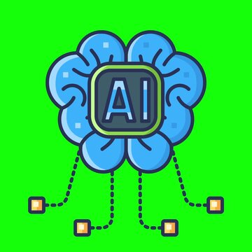 Artificial intelligence animated icons with chroma key background.