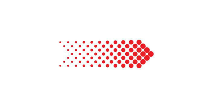 Red Halftone Dotted Arrow Pointing Right Isolated On Transparent Background